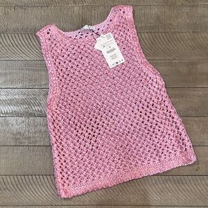Zara Crocheted Pink Tank Top Size M